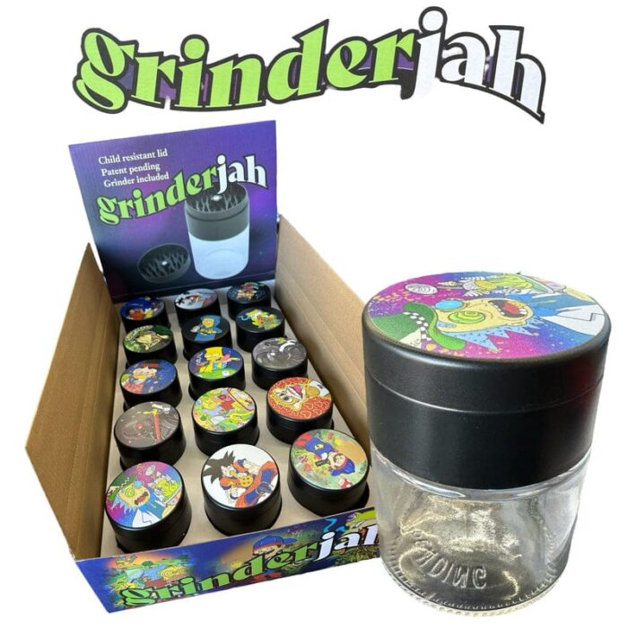 GRINDER JHA PYREX GLASS JAR (2 OUNCE) WITH GRINDER COVER 2PART
