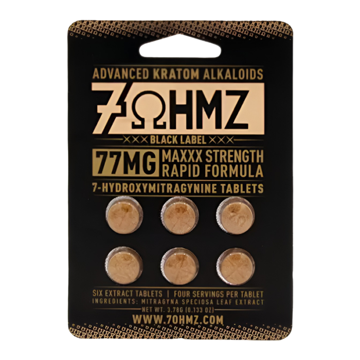 7OHMZ 7-HYDROXY TABLET 6CT PACK (77MG PER TAB) BLACK LABEL (MAXXX STRENGTH) -BOX OF 20 PACK