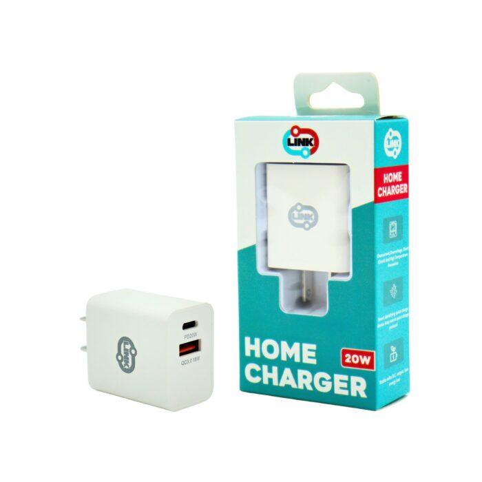 LINK HOME CHARGER 20W DUAL USB & TYPE-C (HCD20W)