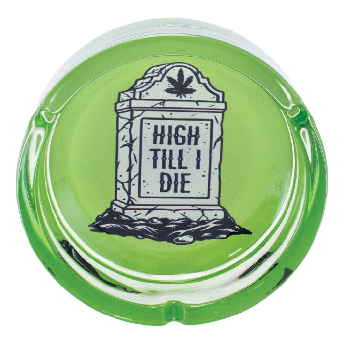 FUJIMA 6.25'' HIGH TIL I DIE GLASS ASHTRAY GREEN (GA93)