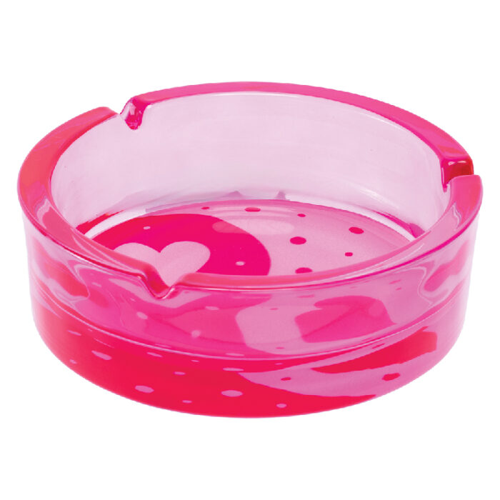FUJIMA 6.25'' PINK YIN YANG HEARTS GLASS ASHTRAY (GA94)