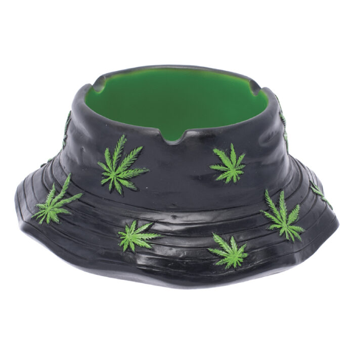 FUJIMA 6'' BLACK & GREEN LEAF BUCKET HAT ASHTRAY (LT242)