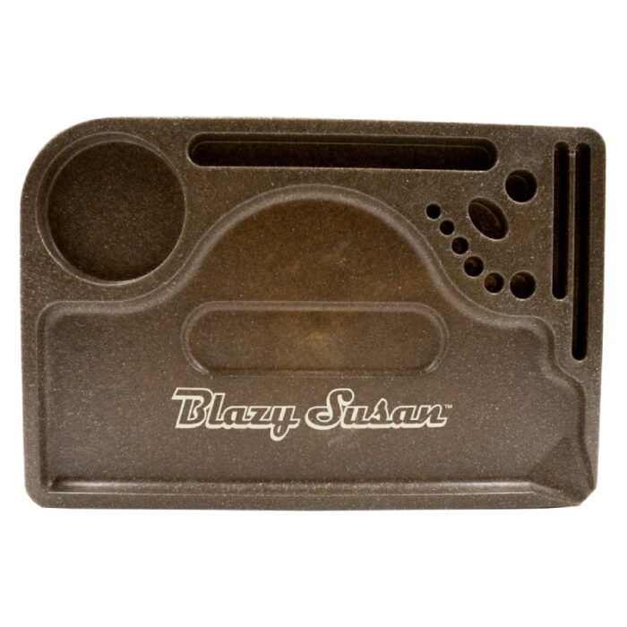 BLAZY SUSAN HEMP PLASTIC ROLLING TRAY - BROWN