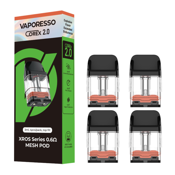 VAPORESSO(COREX 2.0) XROS 3ML 0.4 - 0.6 OHM MESH POD REFILLABLE REPLACEMENT POD - PACK OF 4