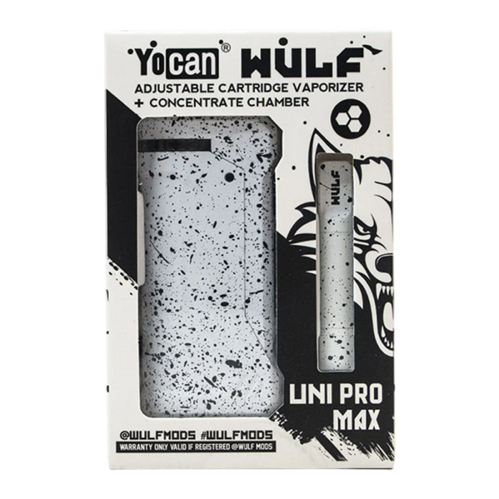 WULF MODS UNI PRO MAX CARTRIDGE VAPORIZER + CONCENTRATE CHAMBER WHITE BLACK SPATTER