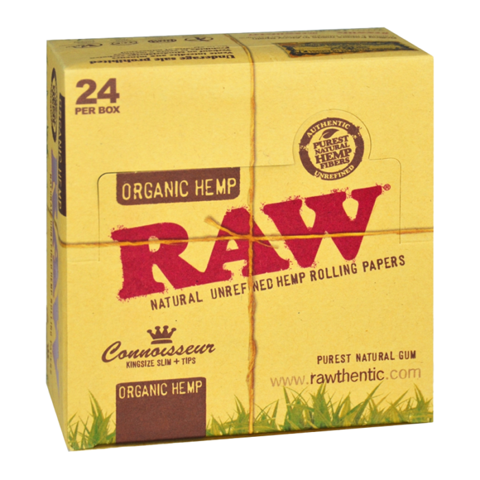 RAW KINGSIZE SLIM+TIPS ORGANIC HEMP CONNOISSEUR 24 PER BOX