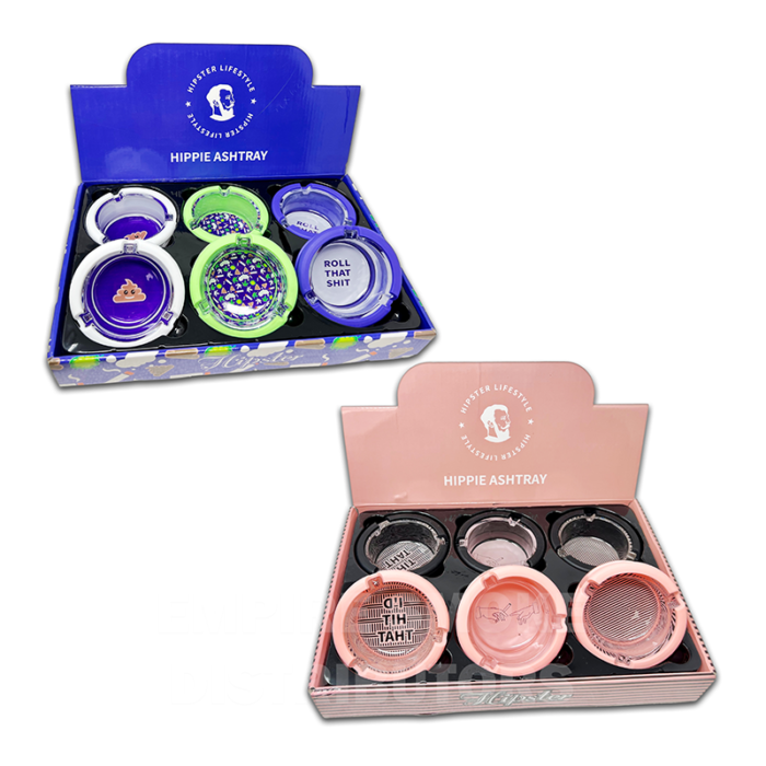 HIPSTER HIPPIE ASHTRAY ASSORTED DESIGN WITH SILICON COVERED -BOX OF 6