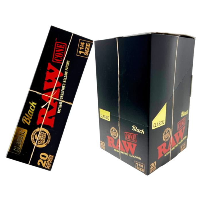 RAW CONES BLACK 1.25 CLASSIC 20CT PACK 12 PACK PER BOX