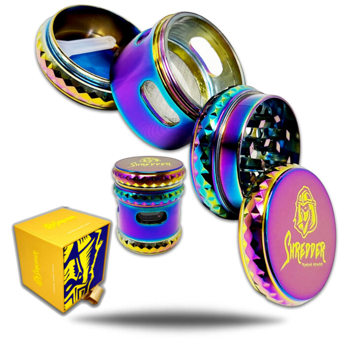 SHREDDER GRINDER WITH WINDOW 44MM 4 PART RAINBOW