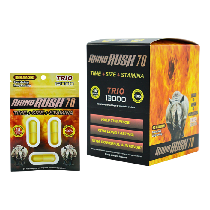 RHINO RUSH 70 TRIO 13000 PILLS 3CT PACK- BOX OF 24 PACK