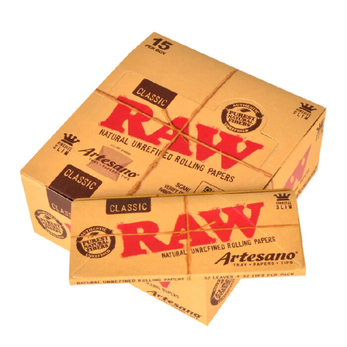 RAW CLASSIC ARTESANO KING + TIPS ROLLING PAPERS (15 PACK)
