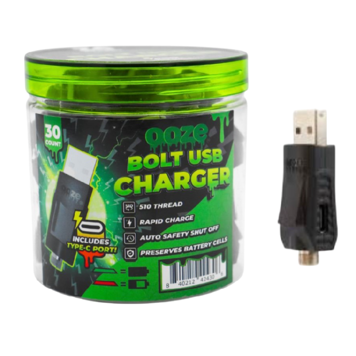 OOZE BOLT USB CHARGER WITH TYPE-C PORT 30CT JAR