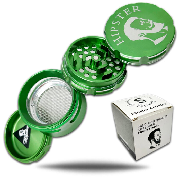 HIPSTER GRINDER 4 PART 63MM DIAMETER ALUMINUM MATERIAL WITH GRIP AND WINDOWS ON 3RD