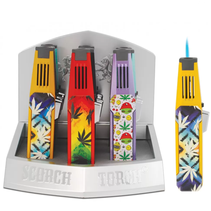 SCORCH TORCH TURBO PENCIL TORCH W/ HOLD BUTTON - ASSORTED DESIGNS - 9CT DISPLAY