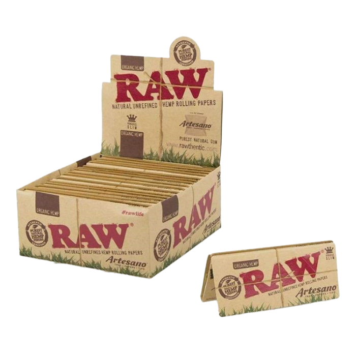 RAW ARTESANO KINGSIZE SLIM TIPS ORGANIC HEMP 15 PER BOX + TIPS