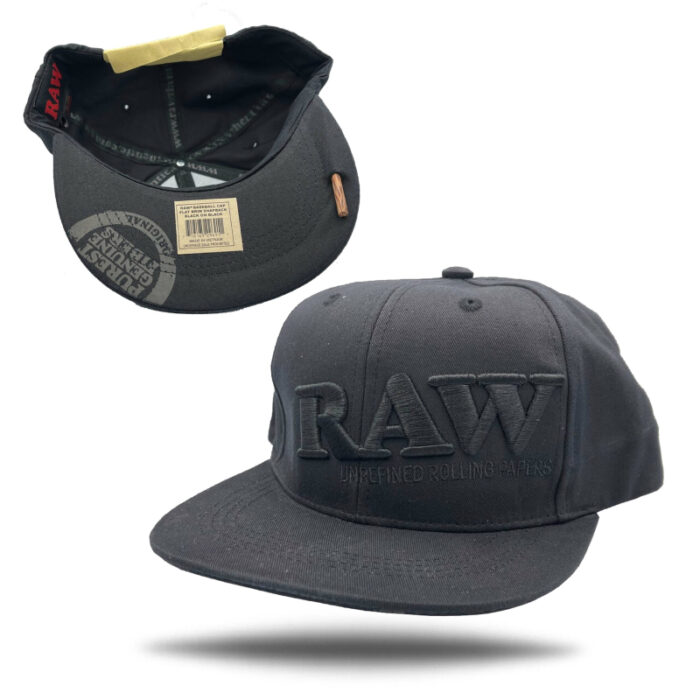 RAW FLAT BILL SNAPBACK HAT WITH POKER BLACK WITH BLACK