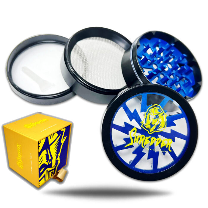 SHREDDER GRINDER CLEAR WINDOW 63MM 4PART -BLUE