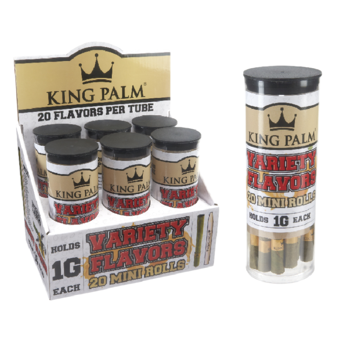KING PALM 20CT FLAVOURS MINI TUBE ROLLS DISPLAY - PACK OF 12