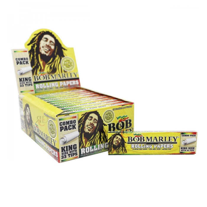 BOB MARLEY KINGSIZE PURE HEMP ROLLING PAPERS 33 TIPS PER BOX