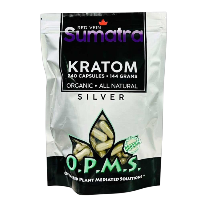 OPMS SILVER RED VEIN SUMATRA 240CT 144GM CAPSULES BAG