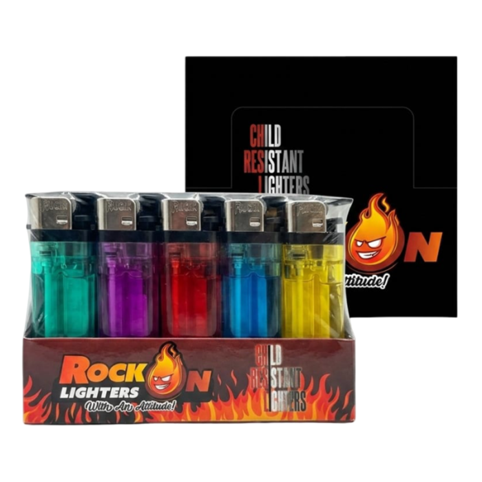 NEON ROCK ON CLEAR CHEAP LIGHTER(CHILD RESISTANT) 50CT