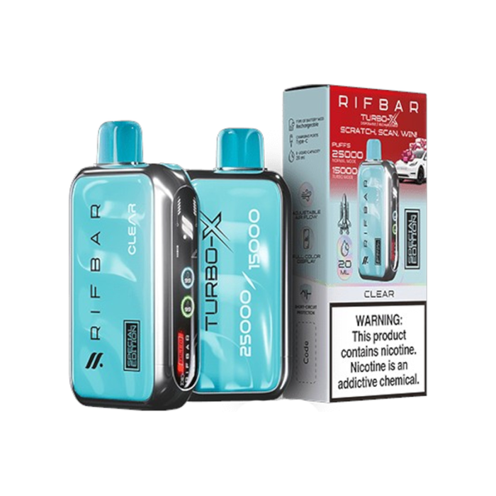 RIF BAR TURBO X DISPOSABLE 25000PUFF CLEAR 5% - PACK OF 5