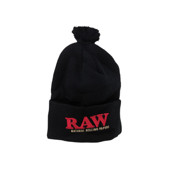RAW POMPOM WINTER HAT BLACK