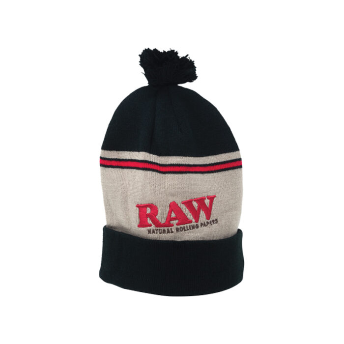 RAW POMPOM WINTER HAT BLACK - BROWN