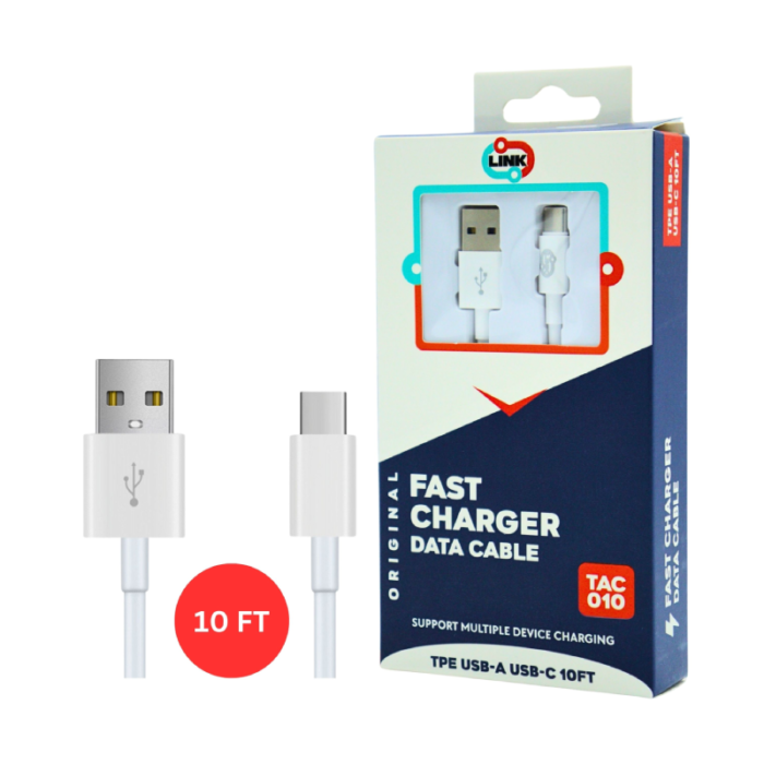 LINK FAST CHARGER CABLE TPE USB-A TO TYPE-C 10FT (TAC010)