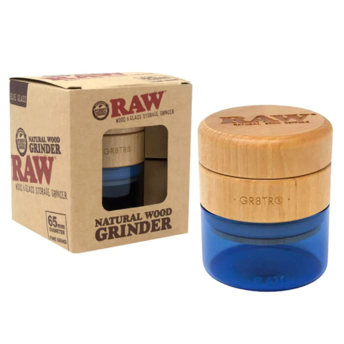 RAW 3PC BIRCH WOOD TOP OPAGUE GLASS BOTTOM GRINDER 65MM - BLUE