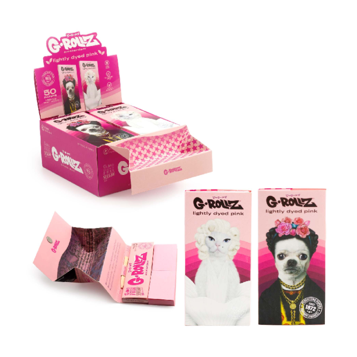 G-ROLLZ | BANKSY'S GRAFFITI KS SET 8 - LIGHTLY DYED PINK - 50 KS PAPERS + TIPS & TRAY