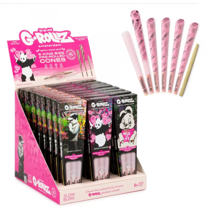 G-ROLLZ | BANKSY'S GRAFFITI - LIGHTLY DYED PINK - 66 KS CONES / 24 PACKS IN DISPLAY