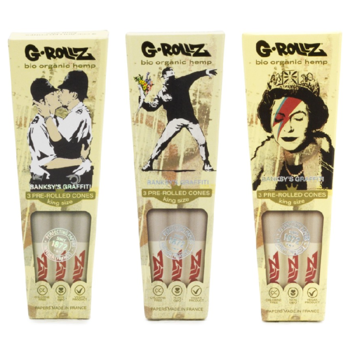 G-ROLLZ | BANKSY'S GRAFFITI - ORGANIC HEMP EXTRA THIN - 3 KS CONES IN EACH PACK