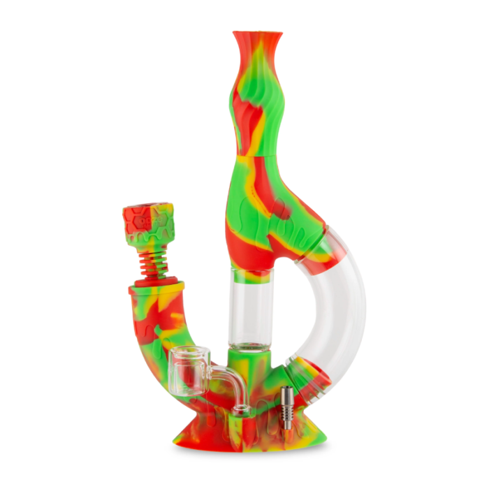OOZE ECHO SILICON GLASS WATER PIPE & NECTAR COLLECTOR -RASTA