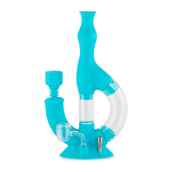 OOZE ECHO SILICON GLASS WATER PIPE & NECTAR COLLECTOR -AQUA TEAL 4 IN 1