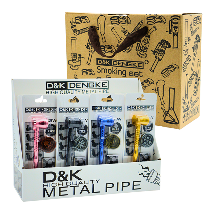 D&K HAMMER DESIGN HAND PIPE WITH GRINDER & SCREEN 16CT DISPLAY(DK8539A)