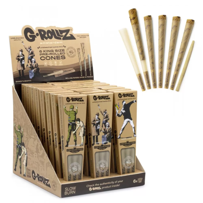 G-ROLLZ | BANKSY'S GRAFFITI - BAMBOO UNBLEACHED - 6 KS CONES / 24 PACKS IN DISPLAY